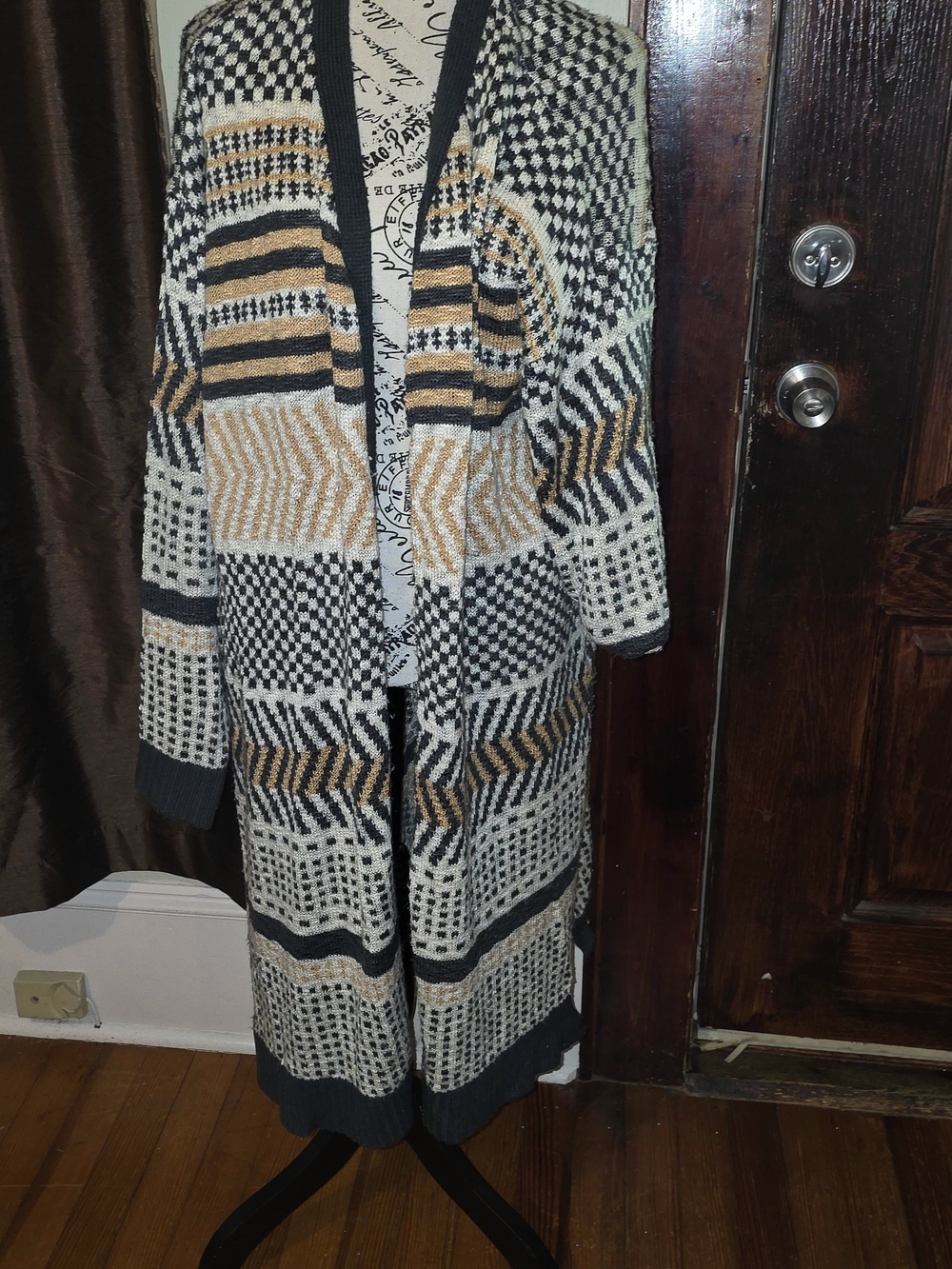 Marled Colorblock Geometric Duster Cardigan 2X